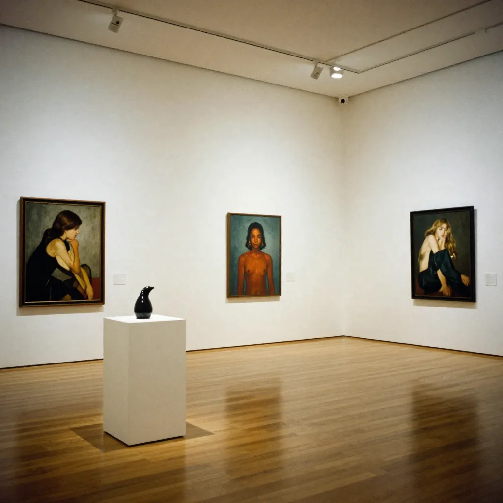 Gallery interior with artwork display